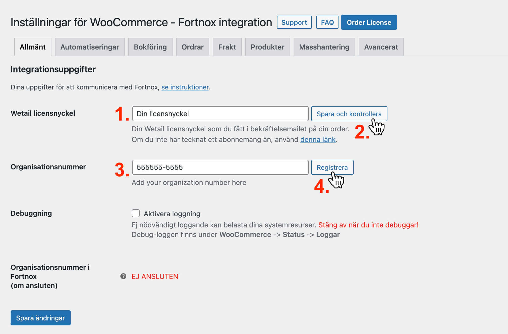 Fortnox licensnyckel för WooCommerce Plugin integration