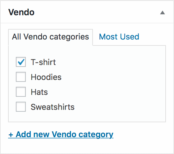 Kategorier för Wetail Vendo plugin på WooCommerce